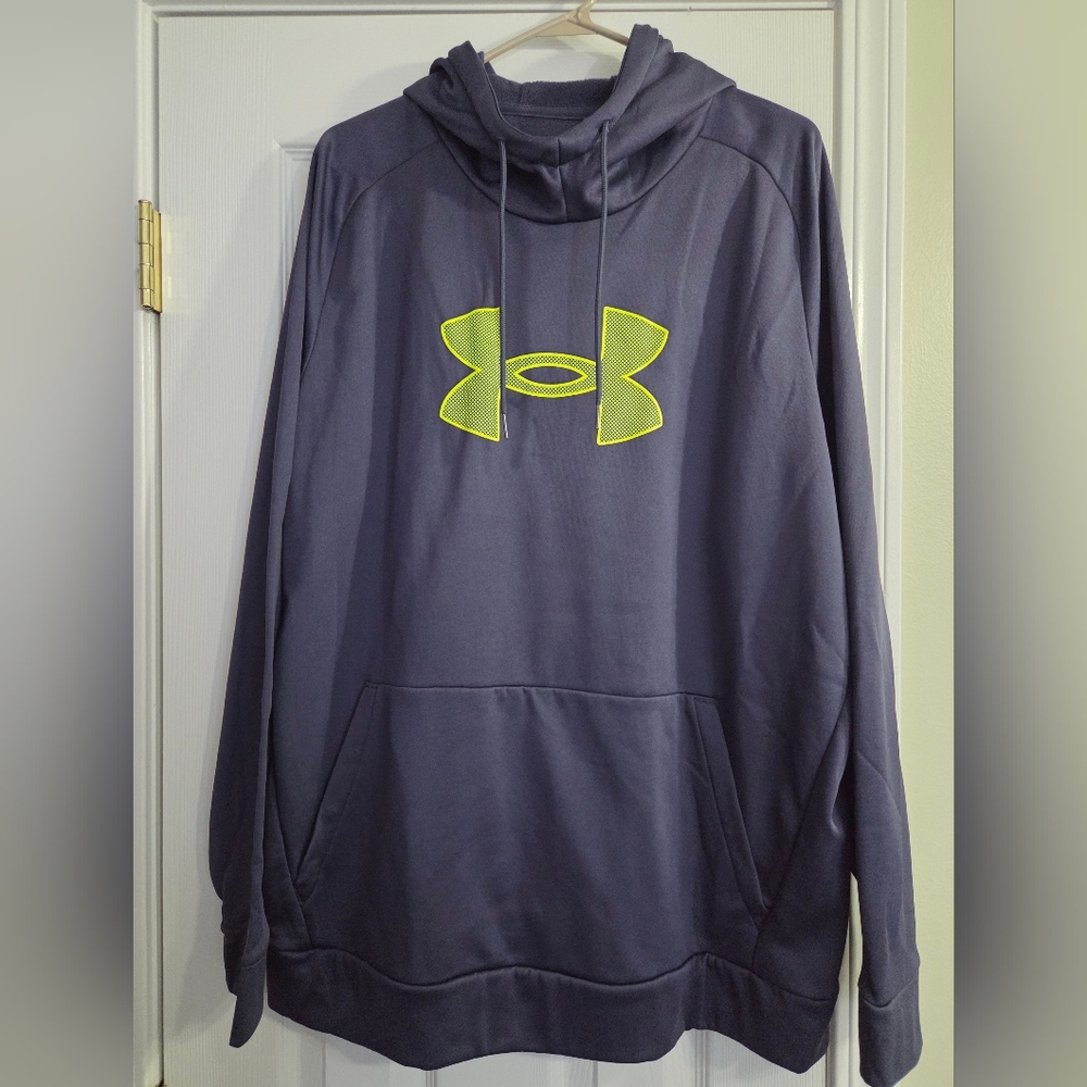 Under Armour Men's Navy and Neon Green Hoodie